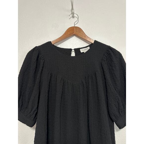 Evereve Babydoll Dress Puff Sleeve S Black Waffle Texture Dark Coquette - Picture 6 of 14